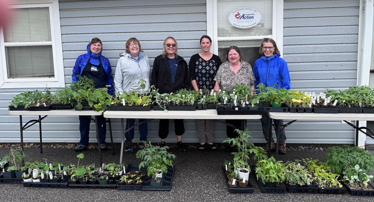 Pictured above (L to R): Clarion Master Gardeners presenting vegetables to Community Action, Inc. are Pam Hufnagel; Stephanie Wilshire; Susan McElhattan; Crystal Walter, Community Action, Inc. Case Manager; Cheryl Shellhammer, AmeriCorps Seniors RSVP Director; and Alice Thurau.